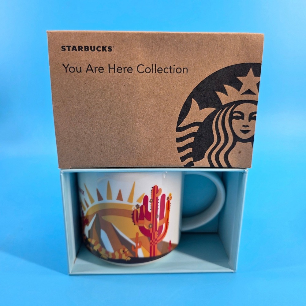 Starbucks You Are Here Phoenix Arizona Coffee Mug 14oz Desert Cactus Orange Box